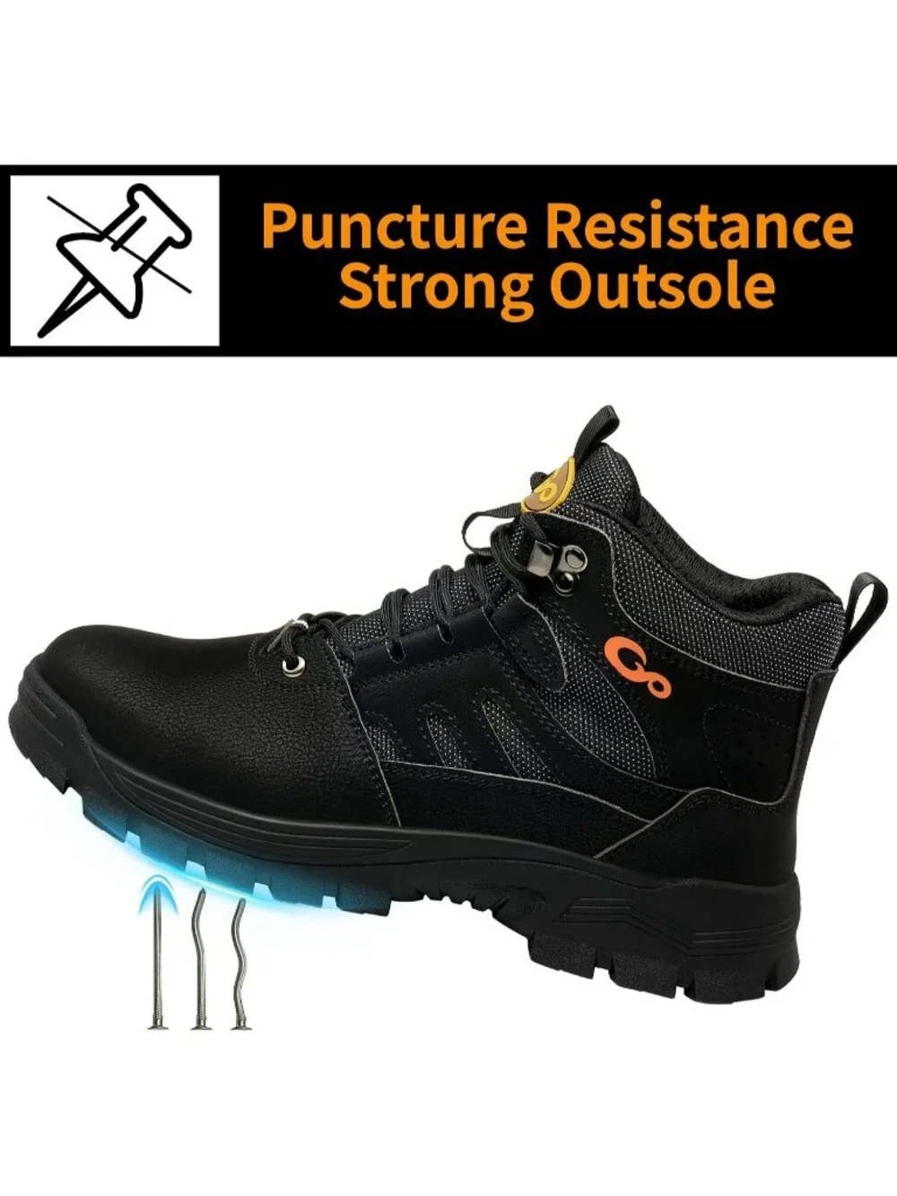 Men's Black Waterproof Shoes Solid High Top Steel Toe Outdoor Hiking Boots